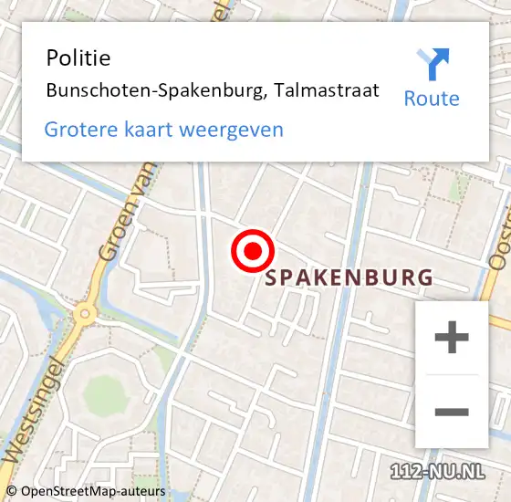 Locatie op kaart van de 112 melding: Politie Bunschoten-Spakenburg, Talmastraat op 21 september 2024 17:03