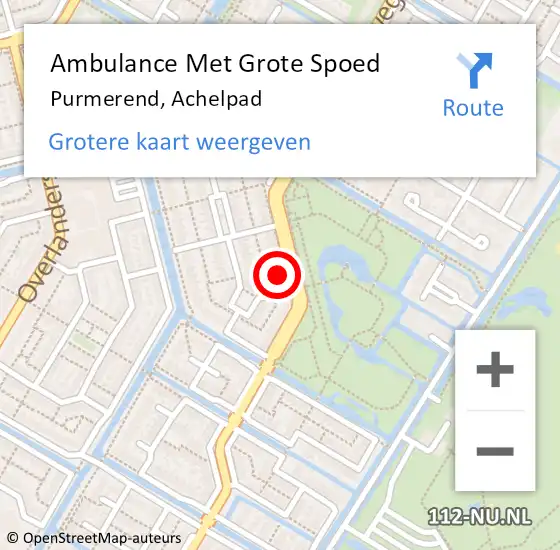 Locatie op kaart van de 112 melding: Ambulance Met Grote Spoed Naar Purmerend, Achelpad op 21 september 2024 17:05