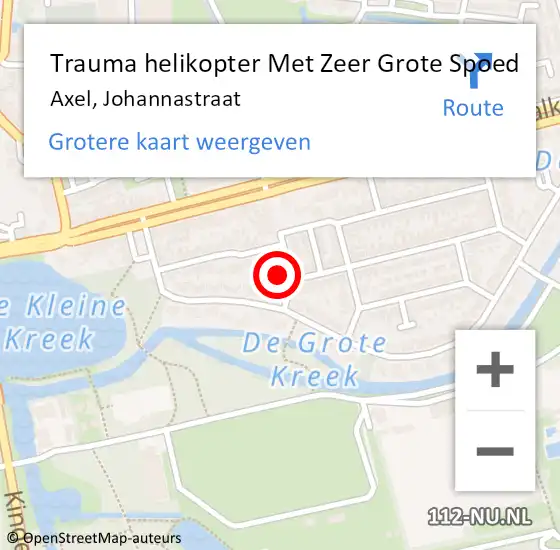 Locatie op kaart van de 112 melding: Trauma helikopter Met Zeer Grote Spoed Naar Axel, Johannastraat op 21 september 2024 17:07