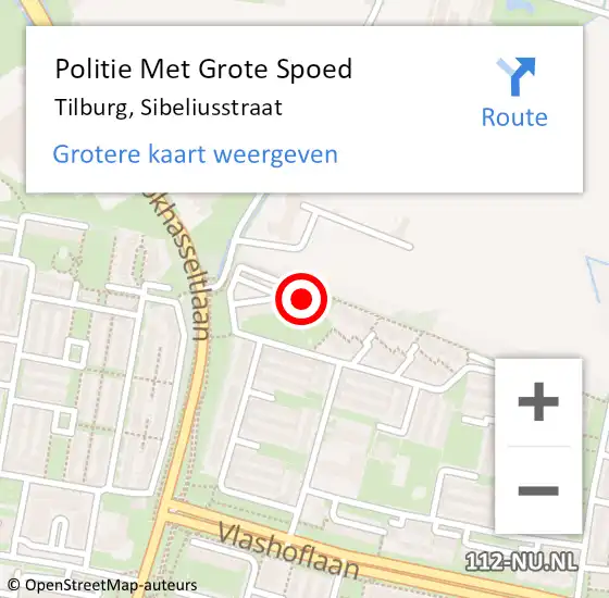 Locatie op kaart van de 112 melding: Politie Met Grote Spoed Naar Tilburg, Sibeliusstraat op 21 september 2024 17:14