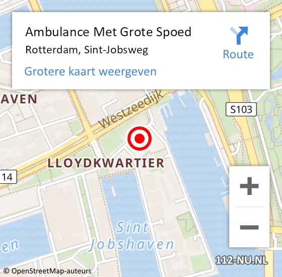 Locatie op kaart van de 112 melding: Ambulance Met Grote Spoed Naar Rotterdam, Sint-Jobsweg op 21 september 2024 17:14