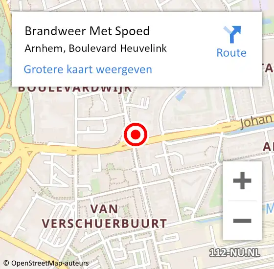 Locatie op kaart van de 112 melding: Brandweer Met Spoed Naar Arnhem, Boulevard Heuvelink op 21 september 2024 17:19