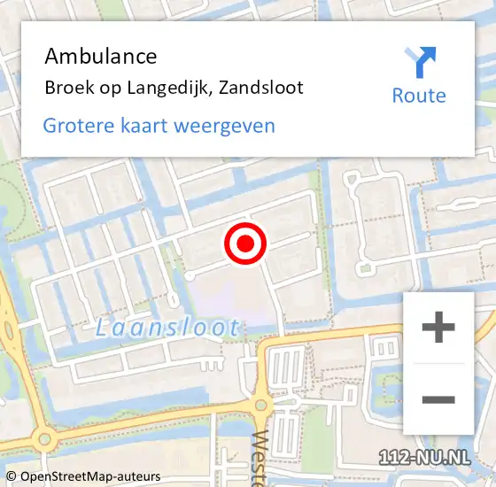 Locatie op kaart van de 112 melding: Ambulance Broek op Langedijk, Zandsloot op 21 september 2024 17:40