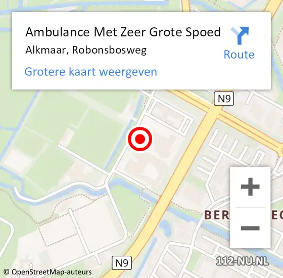 Locatie op kaart van de 112 melding: Ambulance Met Zeer Grote Spoed Naar Alkmaar, Robonsbosweg op 21 september 2024 17:50