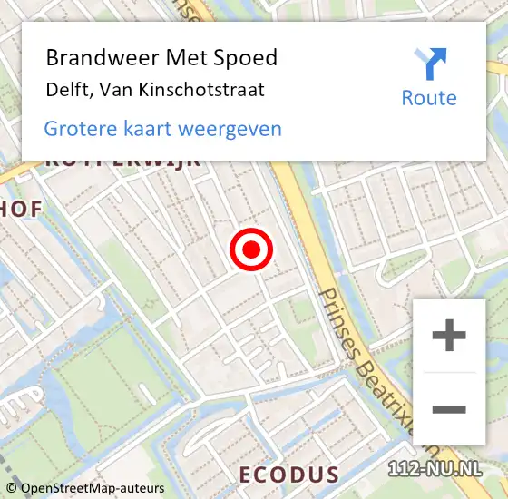 Locatie op kaart van de 112 melding: Brandweer Met Spoed Naar Delft, Van Kinschotstraat op 21 september 2024 17:56