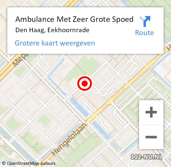 Locatie op kaart van de 112 melding: Ambulance Met Zeer Grote Spoed Naar Den Haag, Eekhoornrade op 21 september 2024 18:02