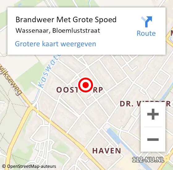 Locatie op kaart van de 112 melding: Brandweer Met Grote Spoed Naar Wassenaar, Bloemluststraat op 21 september 2024 18:05