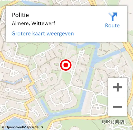 Locatie op kaart van de 112 melding: Politie Almere, Wittewerf op 21 september 2024 18:05