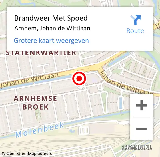 Locatie op kaart van de 112 melding: Brandweer Met Spoed Naar Arnhem, Johan de Wittlaan op 21 september 2024 18:06