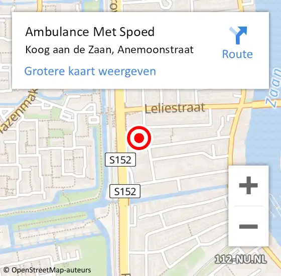 Locatie op kaart van de 112 melding: Ambulance Met Spoed Naar Koog aan de Zaan, Anemoonstraat op 21 september 2024 18:10