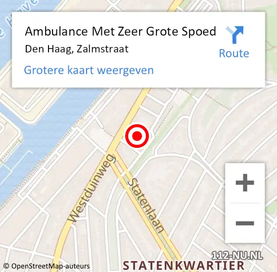 Locatie op kaart van de 112 melding: Ambulance Met Zeer Grote Spoed Naar Den Haag, Zalmstraat op 21 september 2024 18:20