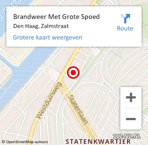 Locatie op kaart van de 112 melding: Brandweer Met Grote Spoed Naar Den Haag, Zalmstraat op 21 september 2024 18:21