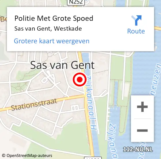 Locatie op kaart van de 112 melding: Politie Met Grote Spoed Naar Sas van Gent, Westkade op 21 september 2024 18:30