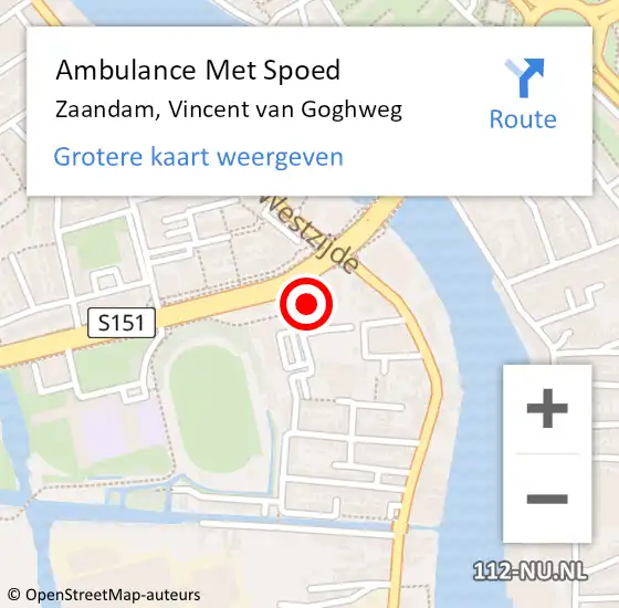 Locatie op kaart van de 112 melding: Ambulance Met Spoed Naar Zaandam, Vincent van Goghweg op 21 september 2024 18:37