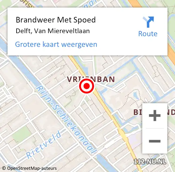 Locatie op kaart van de 112 melding: Brandweer Met Spoed Naar Delft, Van Miereveltlaan op 21 september 2024 18:46