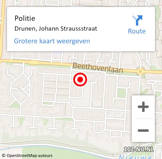 Locatie op kaart van de 112 melding: Politie Drunen, Johann Straussstraat op 21 september 2024 18:46