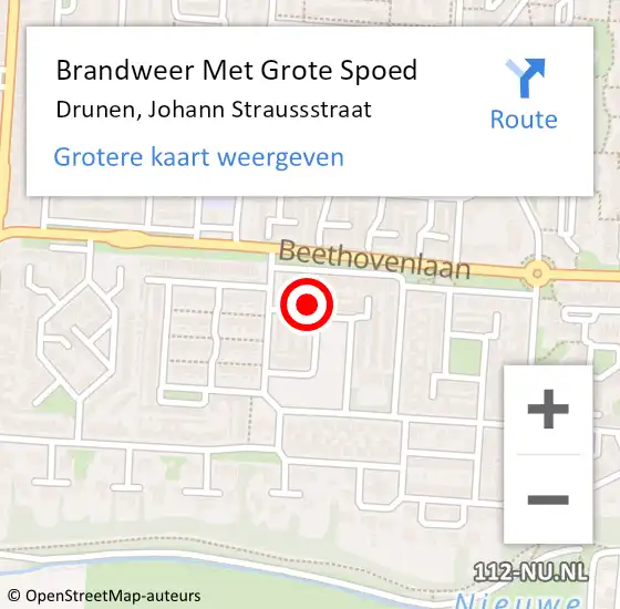 Locatie op kaart van de 112 melding: Brandweer Met Grote Spoed Naar Drunen, Johann Straussstraat op 21 september 2024 18:46