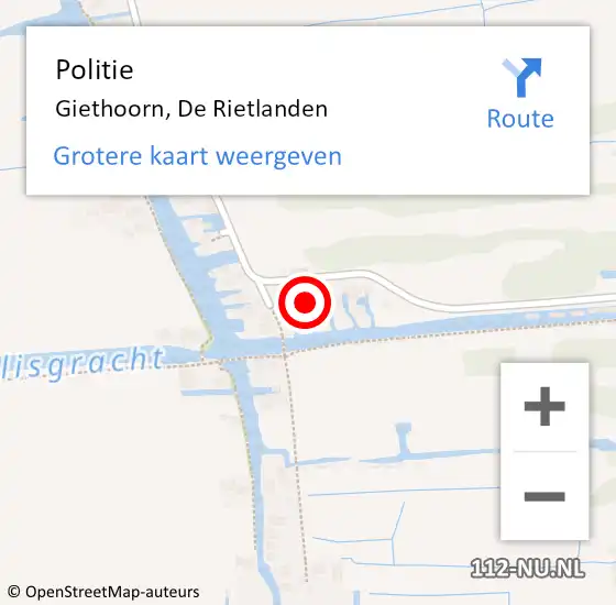 Locatie op kaart van de 112 melding: Politie Giethoorn, De Rietlanden op 21 september 2024 18:47