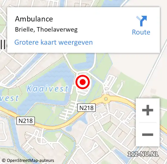 Locatie op kaart van de 112 melding: Ambulance Brielle, Thoelaverweg op 21 september 2024 19:02