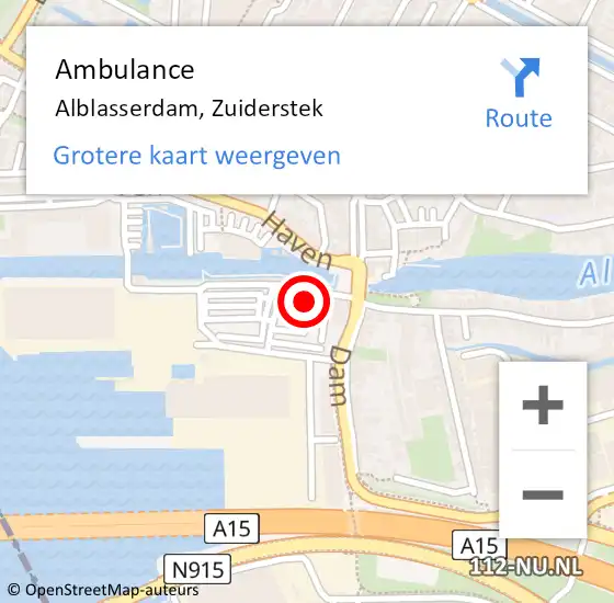 Locatie op kaart van de 112 melding: Ambulance Alblasserdam, Zuiderstek op 21 september 2024 19:06