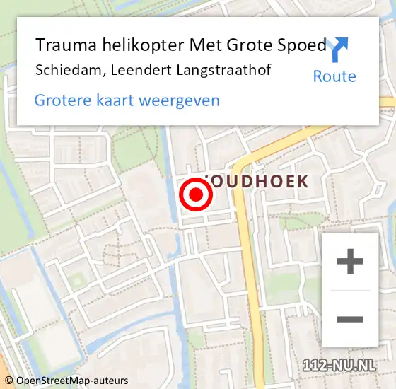 Locatie op kaart van de 112 melding: Trauma helikopter Met Grote Spoed Naar Schiedam, Leendert Langstraathof op 21 september 2024 19:19