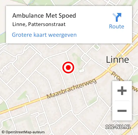 Locatie op kaart van de 112 melding: Ambulance Met Spoed Naar Linne, Pattersonstraat op 21 september 2024 19:40