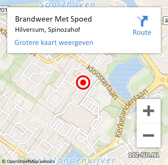 Locatie op kaart van de 112 melding: Brandweer Met Spoed Naar Hilversum, Spinozahof op 21 september 2024 19:44