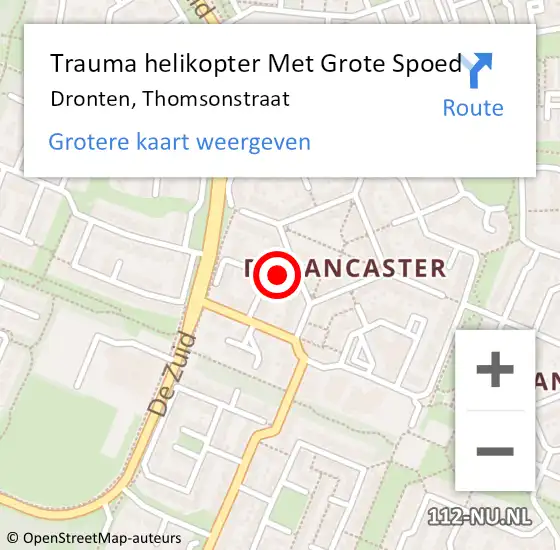 Locatie op kaart van de 112 melding: Trauma helikopter Met Grote Spoed Naar Dronten, Thomsonstraat op 21 september 2024 20:20