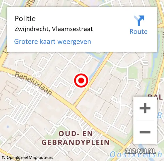 Locatie op kaart van de 112 melding: Politie Zwijndrecht, Vlaamsestraat op 21 september 2024 20:37