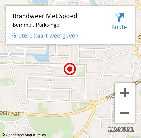 Locatie op kaart van de 112 melding: Brandweer Met Spoed Naar Bemmel, Parksingel op 21 september 2024 20:43