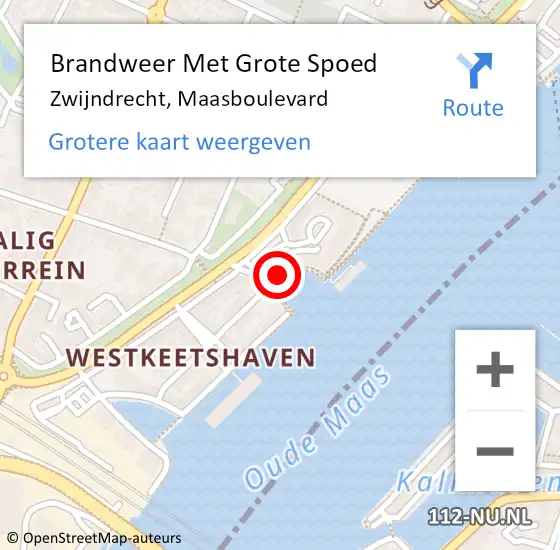 Locatie op kaart van de 112 melding: Brandweer Met Grote Spoed Naar Zwijndrecht, Maasboulevard op 21 september 2024 20:52