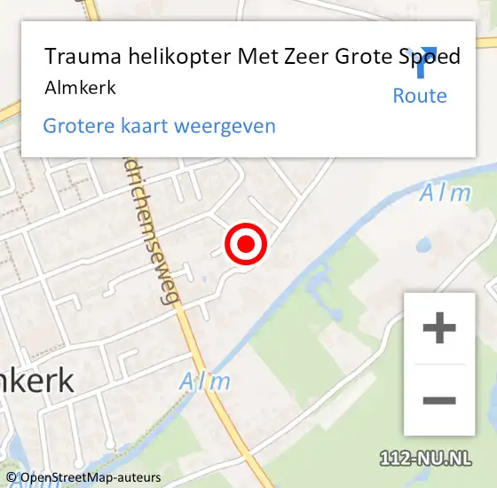 Locatie op kaart van de 112 melding: Trauma helikopter Met Zeer Grote Spoed Naar Almkerk op 21 september 2024 21:13