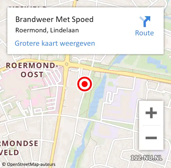 Locatie op kaart van de 112 melding: Brandweer Met Spoed Naar Roermond, Lindelaan op 21 september 2024 21:16