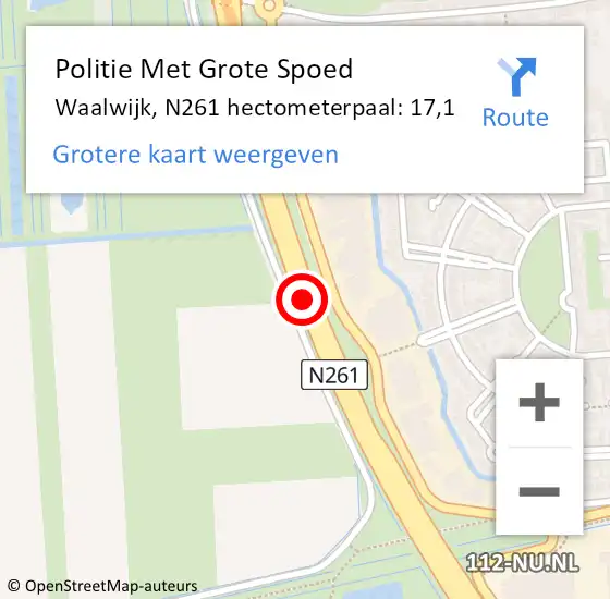 Locatie op kaart van de 112 melding: Politie Met Grote Spoed Naar Waalwijk, N261 hectometerpaal: 17,1 op 21 september 2024 21:25