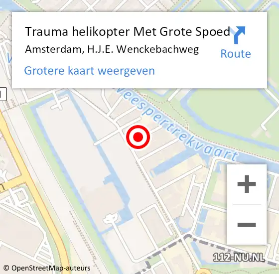 Locatie op kaart van de 112 melding: Trauma helikopter Met Grote Spoed Naar Amsterdam, H.J.E. Wenckebachweg op 21 september 2024 21:29