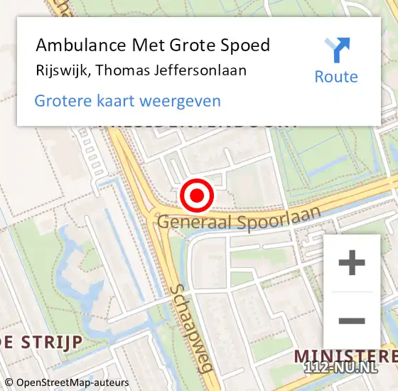 Locatie op kaart van de 112 melding: Ambulance Met Grote Spoed Naar Rijswijk, Thomas Jeffersonlaan op 21 september 2024 21:34