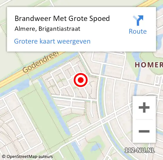 Locatie op kaart van de 112 melding: Brandweer Met Grote Spoed Naar Almere, Brigantiastraat op 21 september 2024 22:08