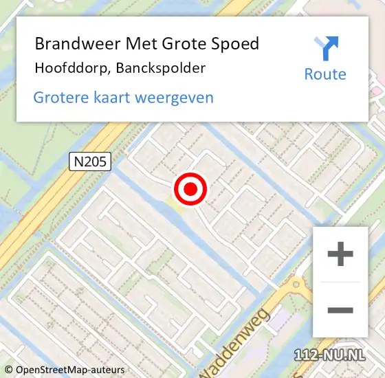 Locatie op kaart van de 112 melding: Brandweer Met Grote Spoed Naar Hoofddorp, Banckspolder op 21 september 2024 22:13