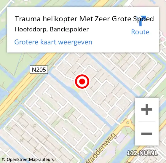 Locatie op kaart van de 112 melding: Trauma helikopter Met Zeer Grote Spoed Naar Hoofddorp, Banckspolder op 21 september 2024 22:16