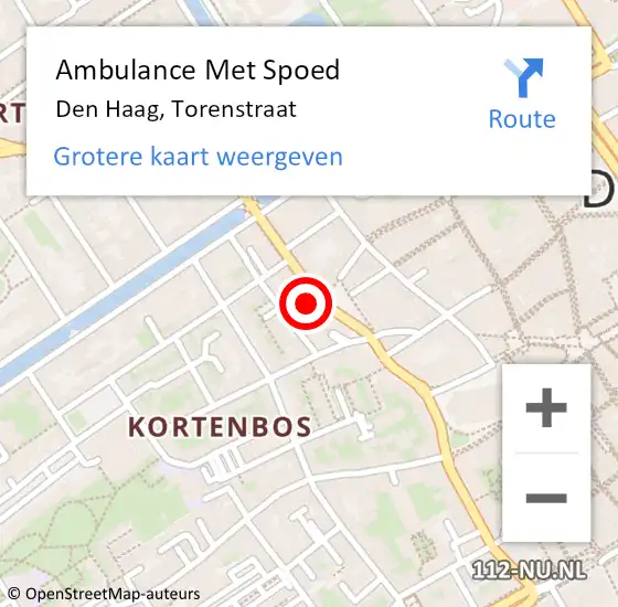 Locatie op kaart van de 112 melding: Ambulance Met Spoed Naar Den Haag, Torenstraat op 21 september 2024 22:16