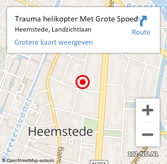 Locatie op kaart van de 112 melding: Trauma helikopter Met Grote Spoed Naar Heemstede, Landzichtlaan op 21 september 2024 22:47