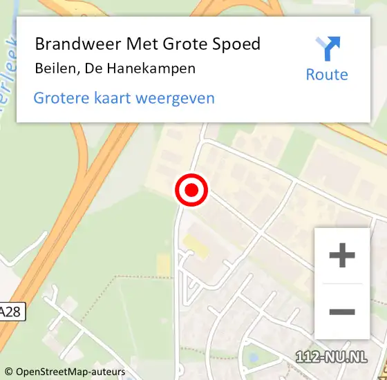 Locatie op kaart van de 112 melding: Brandweer Met Grote Spoed Naar Beilen, De Hanekampen op 21 september 2024 22:50