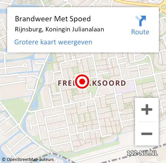 Locatie op kaart van de 112 melding: Brandweer Met Spoed Naar Rijnsburg, Koningin Julianalaan op 21 september 2024 23:18