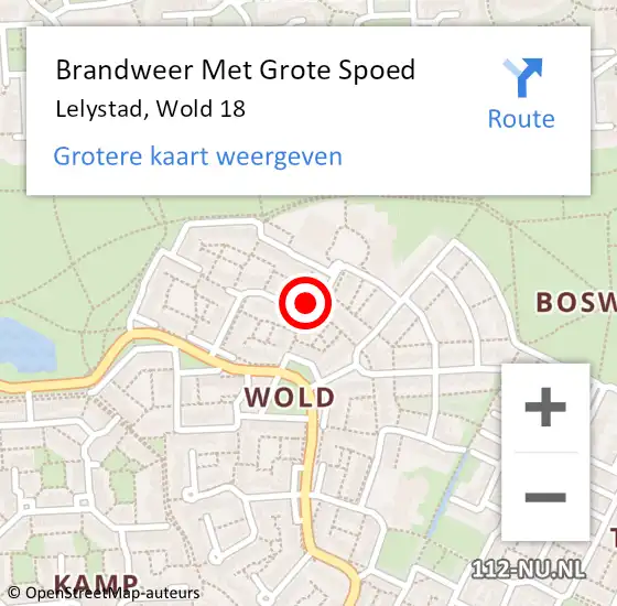 Locatie op kaart van de 112 melding: Brandweer Met Grote Spoed Naar Lelystad, Wold 18 op 21 september 2024 23:25