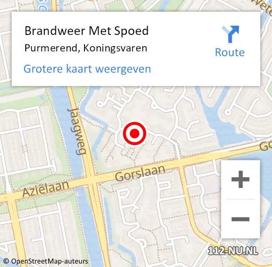 Locatie op kaart van de 112 melding: Brandweer Met Spoed Naar Purmerend, Koningsvaren op 21 september 2024 23:28