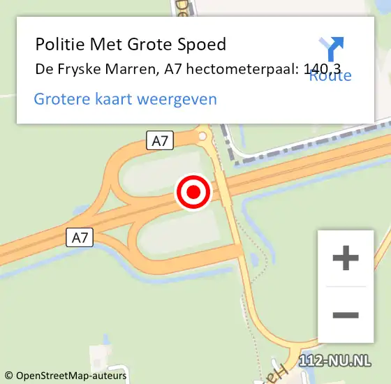 Locatie op kaart van de 112 melding: Politie Met Grote Spoed Naar De Fryske Marren, A7 hectometerpaal: 140,3 op 22 september 2024 00:10