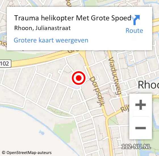 Locatie op kaart van de 112 melding: Trauma helikopter Met Grote Spoed Naar Rhoon, Julianastraat op 22 september 2024 00:18