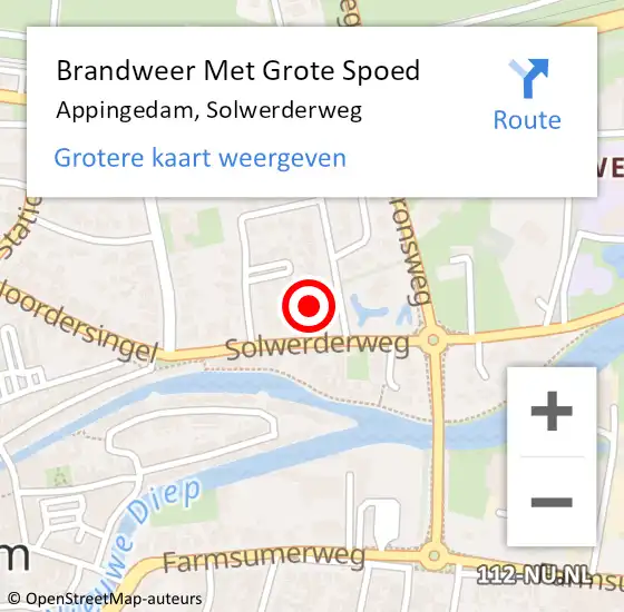 Locatie op kaart van de 112 melding: Brandweer Met Grote Spoed Naar Appingedam, Solwerderweg op 22 september 2024 01:04