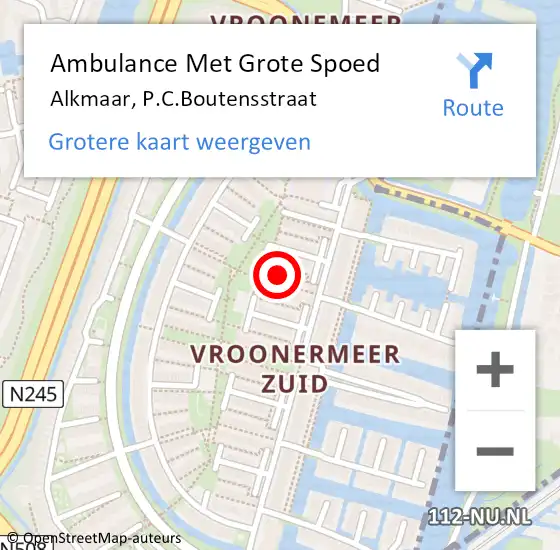 Locatie op kaart van de 112 melding: Ambulance Met Grote Spoed Naar Alkmaar, P.C.Boutensstraat op 22 september 2024 01:53