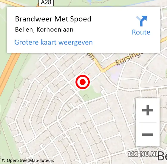 Locatie op kaart van de 112 melding: Brandweer Met Spoed Naar Beilen, Korhoenlaan op 22 september 2024 02:14